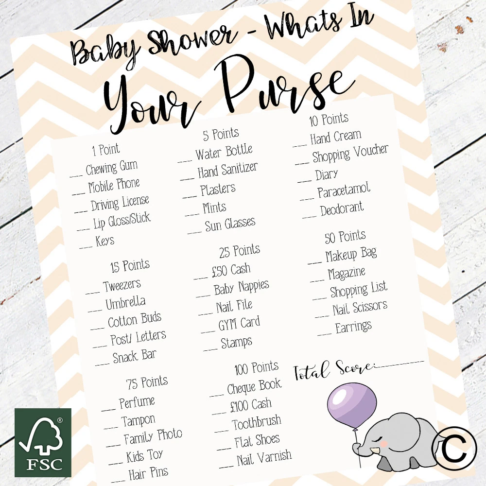 Free Printable Baby Shower Games Whats In Your Purse