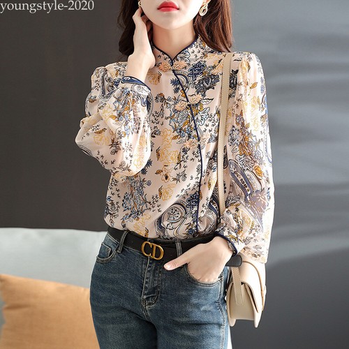 Retro Fashion Women Floral Chiffon Buckle Spring Summer Casual Tops Blouse  Shirt | eBay
