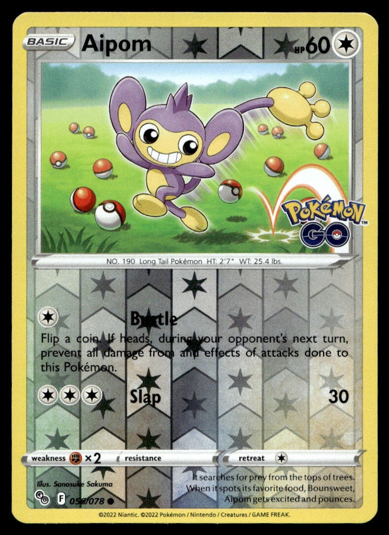 Aipom 56/78 Pokemon Card Pokemon GO Common 60 HP Rev Holo Near Mint H3
