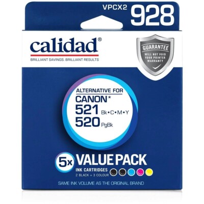 Calidad Printer Ink Cartridges Alternative for Canon 521 + 520 5X Value ...