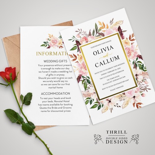 Personalised Wedding Day / Evening Invitations Double sided with Envelopes (W1) - Picture 53 of 58