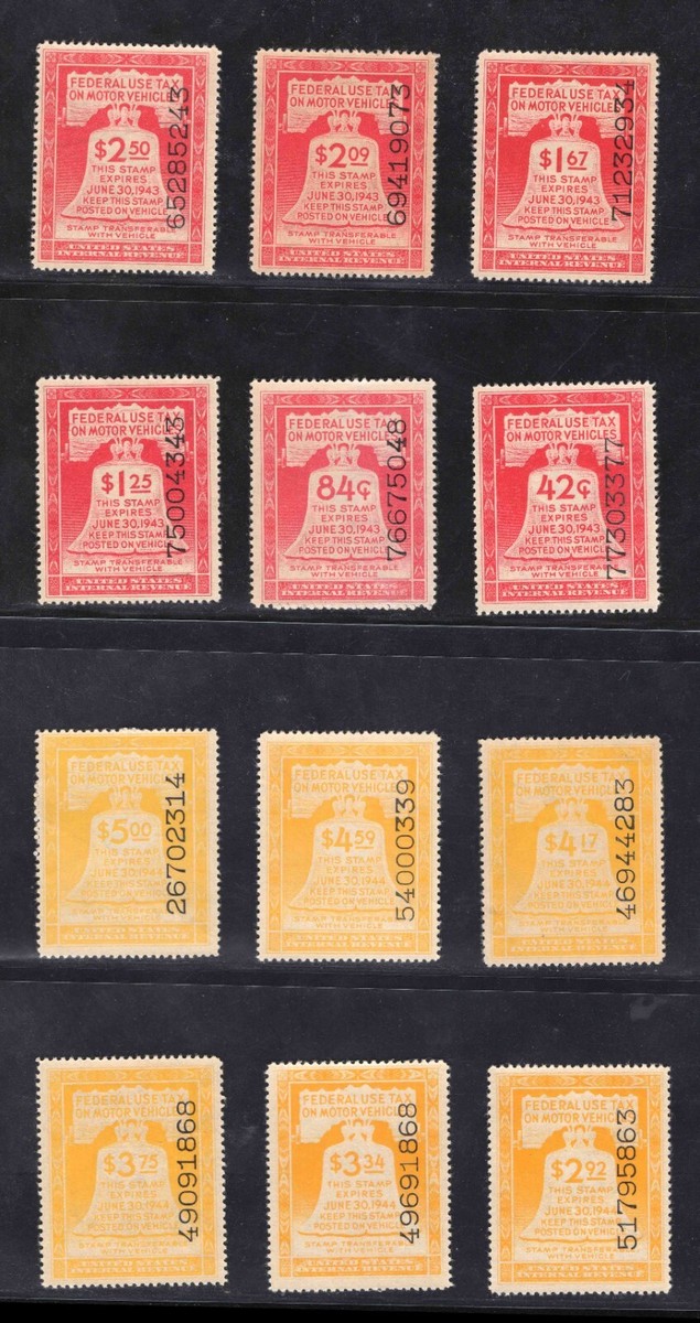 MOMEN: US STAMPS #RV12-RV23 MOTOR VEHICLE TAX REVENUE MINT OG NH
