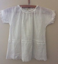 Vintage Baptism Christening Gown Dress Eyelet Lace Short Sleeve Photo Prop Craft