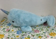 FAO Schwarz Plush Narwal, Pale Blue/Aqua Stuffed Animal Soft Lovey 16”