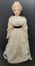 Antique Porcelain China Head Doll Victorian Blonde 18" On Stand