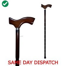 Wooden Walking Stick Premium Cane Handle Stunning Shiny Brown Classic 92cm✅