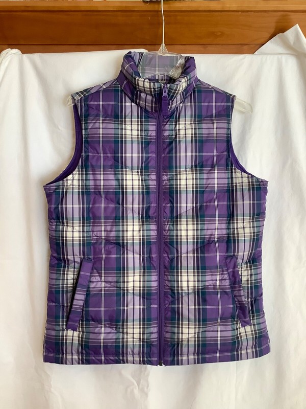 Lands' End Down Filled Puffer Vest Women's Sz S Purple Plaid