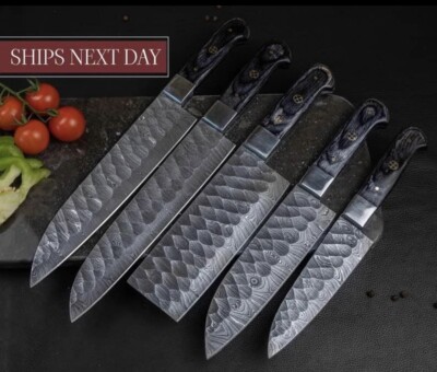 CUSTOM HANDMADE FORGED DAMASCUS STEEL CHEF KNIFE SET KITCHEN KNIVES CHEF SET 226
