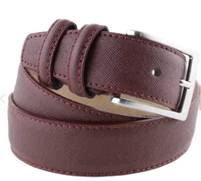 MADE IN ITALY - SAFFIANO BURGUNDY LEATHER BELT 3.5 CM/1.38 INCH FOR MEN