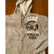 Y2K Ecko Unltd Mens Gray Full Zip Up Hoodie Jacket Size L Rhino Logo