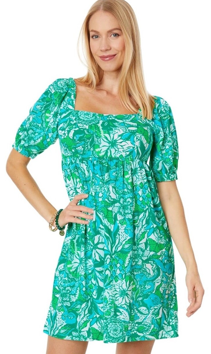 Lilly Pulitzer Delaney Short Sleeve Dress Botanical Green Safari Sangria 4  | eBay