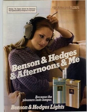 1981 Benson And Hedges Cigarettes Vintage Smoking Ad Pretty Girl Headphones