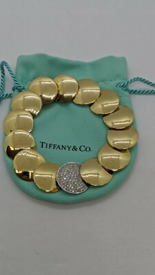 1981 Tiffany & Co. 18K Yellow Gold Platinum Diamond Disc Bracelet