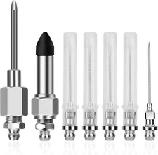 Grease Gun Needle Tip Kit 7 Pcs, 5pc Grease Gun Needle Tip Mouth+ 1pc Rubber Ada