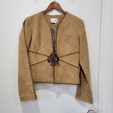 Spiegel Women's Geniune Leather Jacket Size 4 Congnac Cork Stitching And Brooch