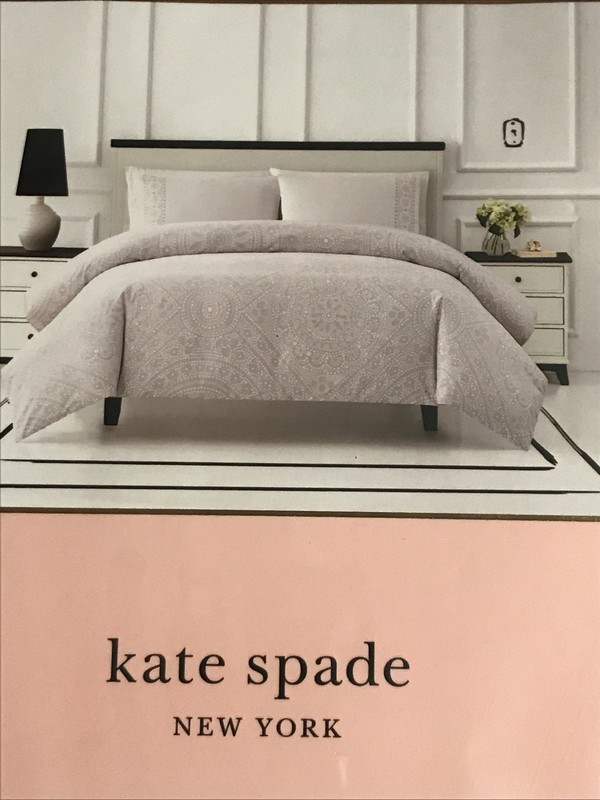 KATE SPADE NY Eyelet Tan/Taupe & White Cotton Twin XL/Twin Comforter Set NEW