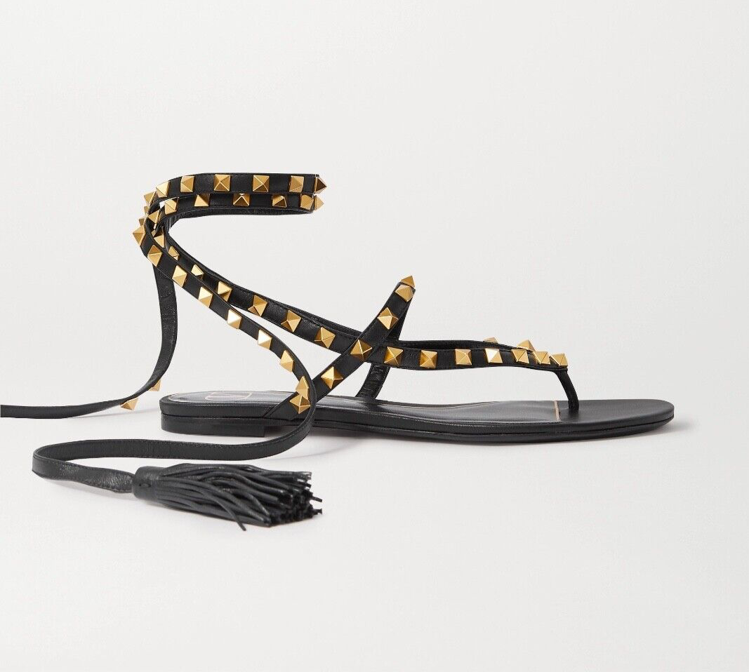Valentino Garavani Rockstud Tasseled Black Leather Lace Up