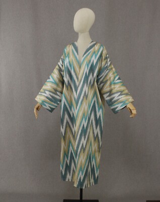 Uzbek silk ikat kaftan/Silk chapan/Ethnic abaya/Boho dress/Unisex kimono,robe