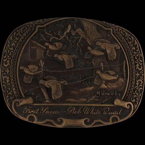 Boucle de ceinture vintage en laiton bob blanc chasse caille chasse western art années 80 - Photo 5 sur 7