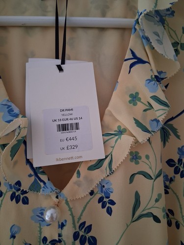 LK BENNETT YELLOW APPLE BLOSSOM PRINT SILK Royal Ascot Dress size 18 rare NWT - Picture 4 of 12