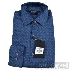 NWT - BUGATCHI Blue Geometric Cotton Mens Casual Dress Shirt - SMALL