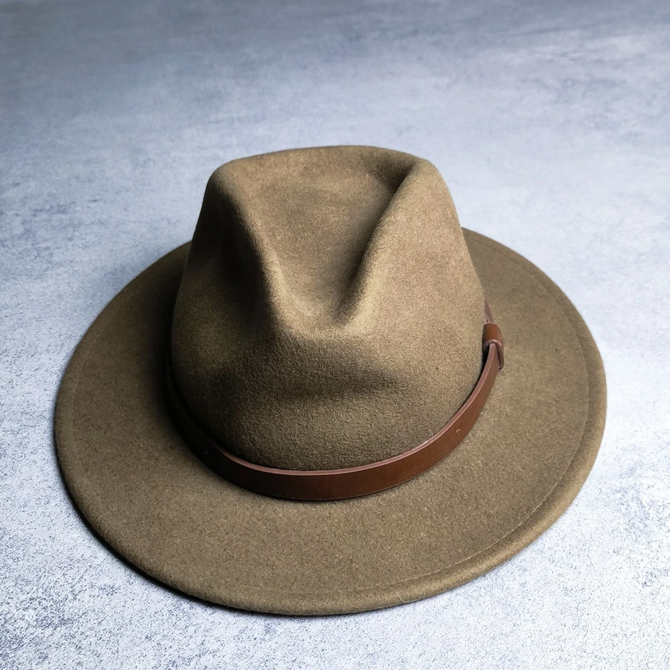 Brixton Wesley Fedora Hat | XS 6 1/2 | Tan Olive Brown | 100% Wool Felt | Leathe - Image 3 of 4