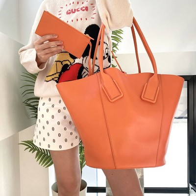 NEW $4900 BOTTEGA VENETA Orange Calfskin Leather Large Basket Tote