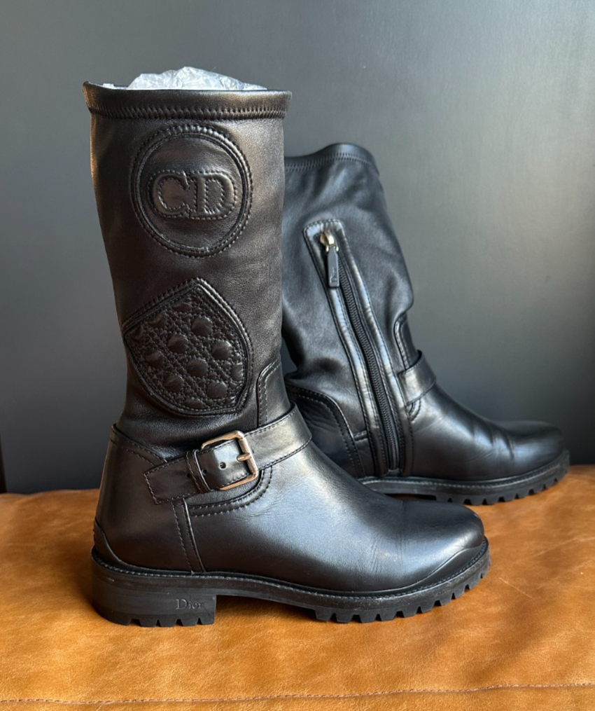 Christian Dio MONSIEUR EU 41 革靴 CDロゴ Christian Dior CD Logo Cannage Leather Moto Biker Boots Black EU