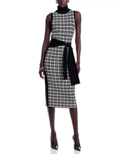 TOCCIN Peggy Sleeveless Turtleneck Tie Front Windowpane Dress MSRP $395