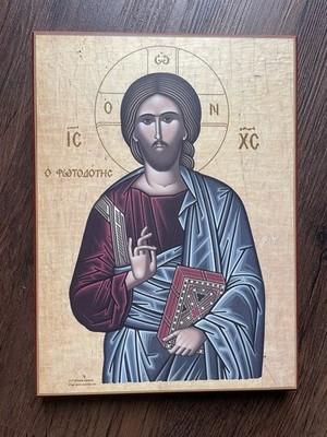 Greek Orthodox  Christ The Light Giver  Icon Wood 10.25x7.5 