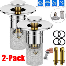 2-Pack Universal Bathroom Pop Up Sink Drain Stopper with Hair Catcher Filter NEW