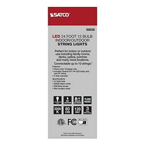  S8038 LED Indoor/Outdoor String Lights, S14 Bulbs, 24 Feet - S14 Bulbs White - Picture 3 of 6