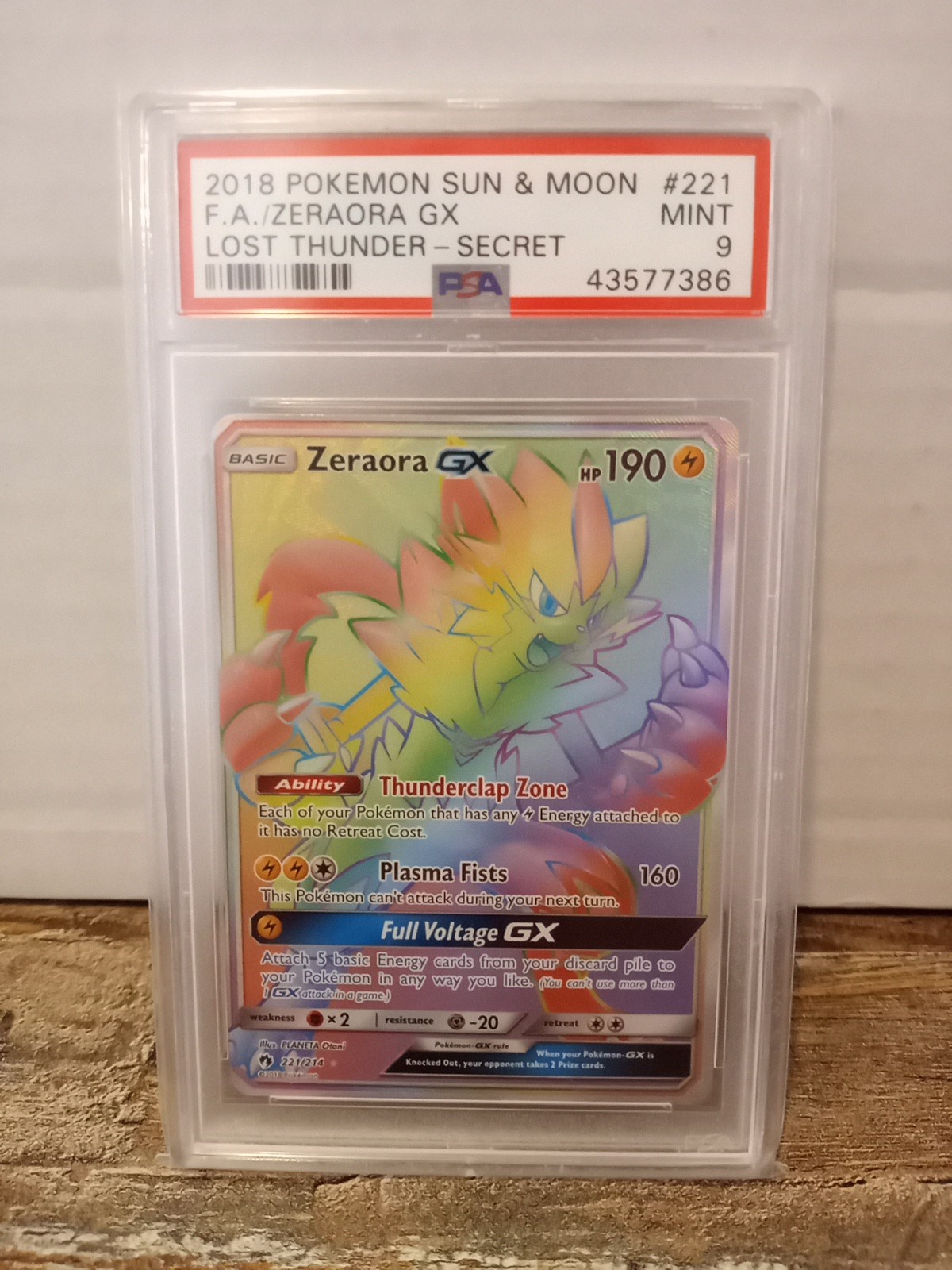 Pokemon Zeraora GX 221/214 S&M Lost Thunder Secret - PSA 9 MINT
