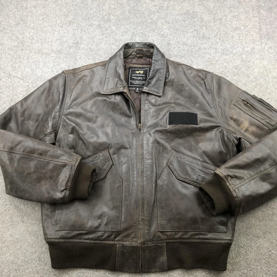 Chaqueta Alpha Industries Para Hombre XL Marrón A-2 Cuero Vuelo Bombardero Acolchada USAF Foto 2 de 4