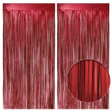 Red Foil Fringe Tinsel Backdrop Streamer Party Door Curtains 3.2x8.2 Ft 2 PCS