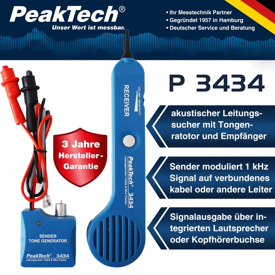 PeakTech P 3434 – Leitungssuchgerät, Leitungssucher für Leitungen, Wire-Tracker - Bild 2 von 4