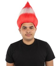 HPO Adult Austria Flag Troll Wig, 15" Upright Spiked Red White Stripe Design