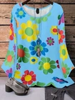 PLUS SIZE 18 20 22 BLUE MULTI FLORAL PRINT FUNKY TOP BLOUSE T SHIRT STRETCHY
