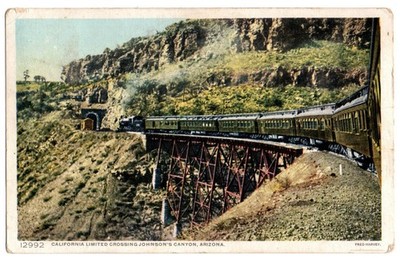 Johnsons Canyon, AZ Arizona 1910 Postcard, California Limited Train, Fred Harvey