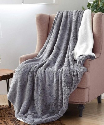 Gray Faux Fur Sherpa Plush Warm Light Weight Soft Couch Throw Blanket 50'' x 70''