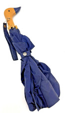 Raines Duck Handle Umbrella Wood Carved Handle Blue Canopy Vintage