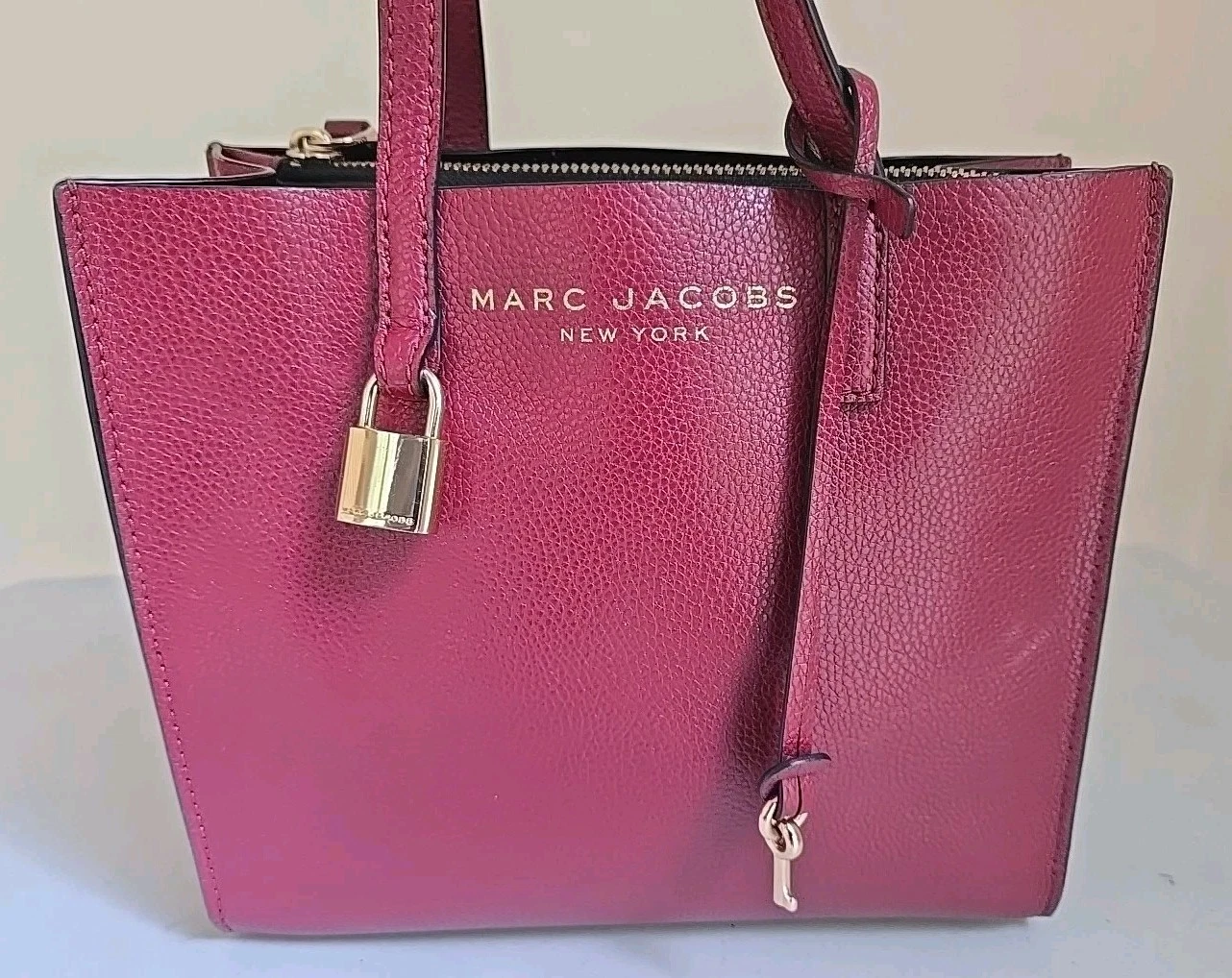 MARC JACOBS MINI GRIND POMEGRANATE RED GOLD HARDWARE WOMENS SMALL TOTE