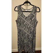 Kim Rogers Womens Black White Geometric Print V-Neck Sleeveless Shift Dress L