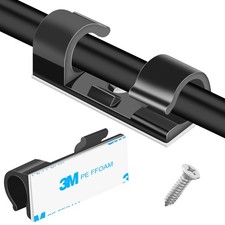 50 Cable Organizer Clips, Cord Management for Desk TV Wall, Black