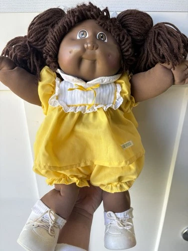 Vintage 1985 African American Cabbage Patch Doll Black Girl Yellow Outfit