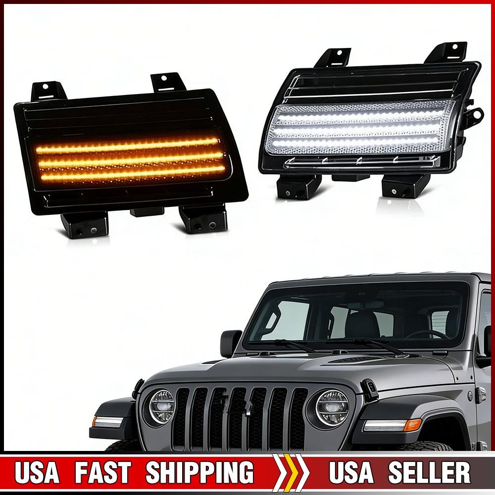 LED Fender Lights Kit Sequential DRL Turn-Signal For 2018-2024 Jeep Wrangler JL