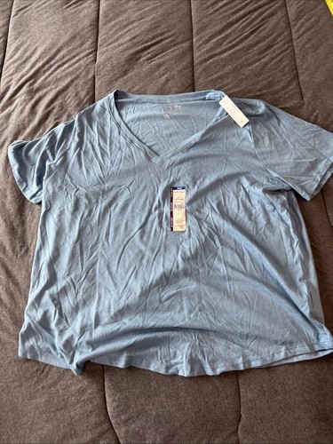 Terra & Sky Women's V-Neck T-Shirt with Short Sleeves Blue Size 2X