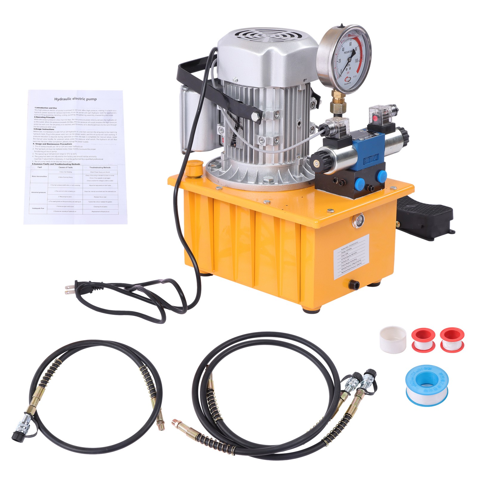 Electric Hydraulic Pump 10000 PSI Double Acting 8L Solenoid Valve 110V