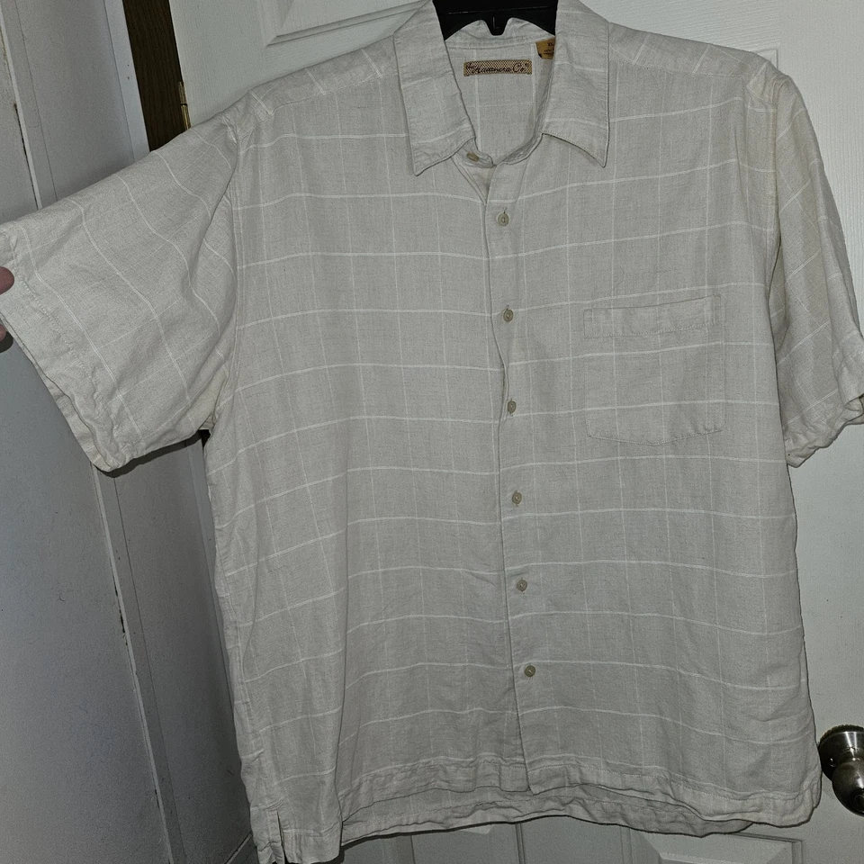The Havanera Co Shirt Mens XL Beige Button Up Short Sleeve Preppy Lined Cotton - Изображение 2 из 4