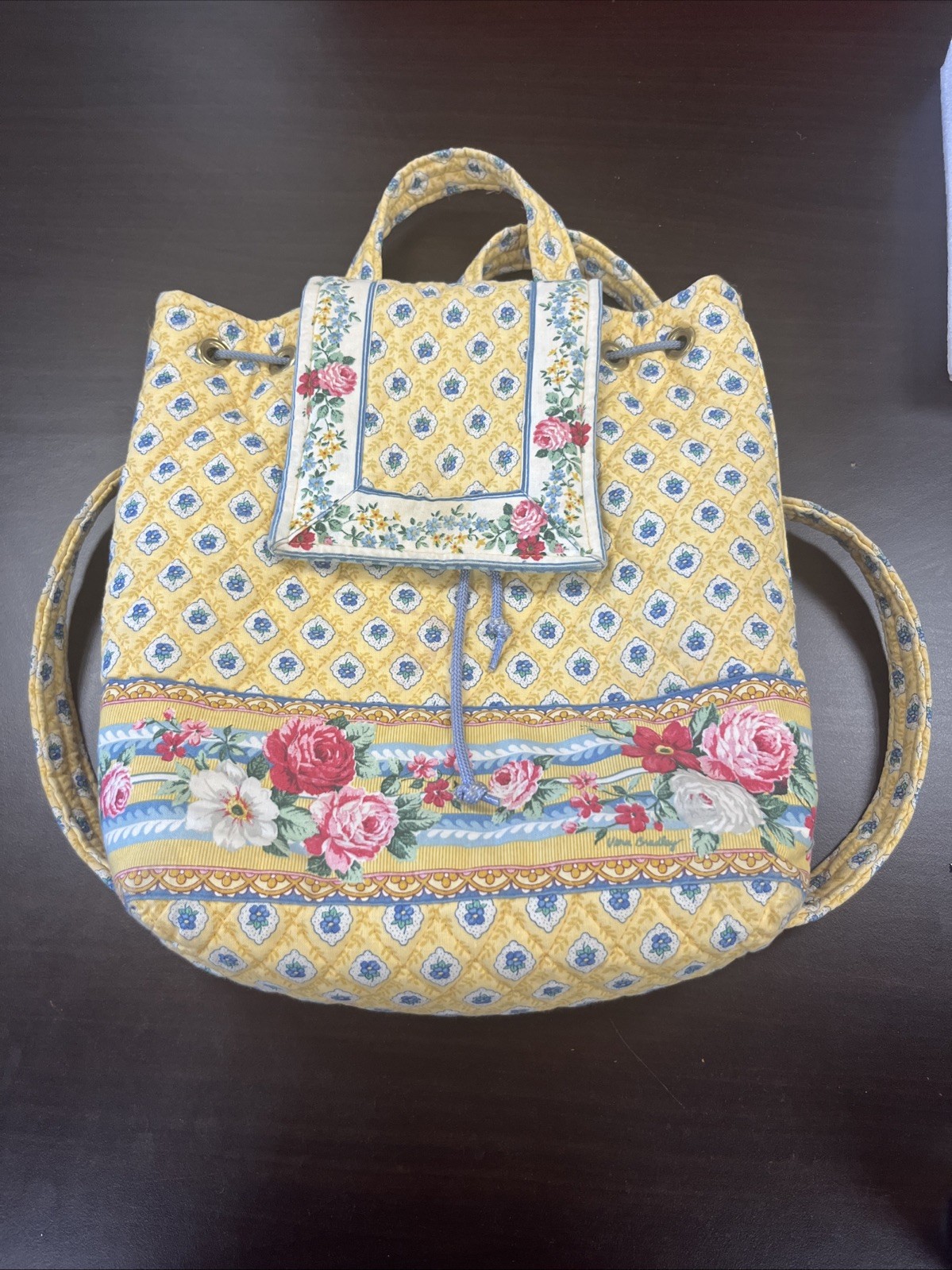 Vera Bradley Mimi Elizabeth Yellow Floral Backpack Rare Retired Vintage 12x11